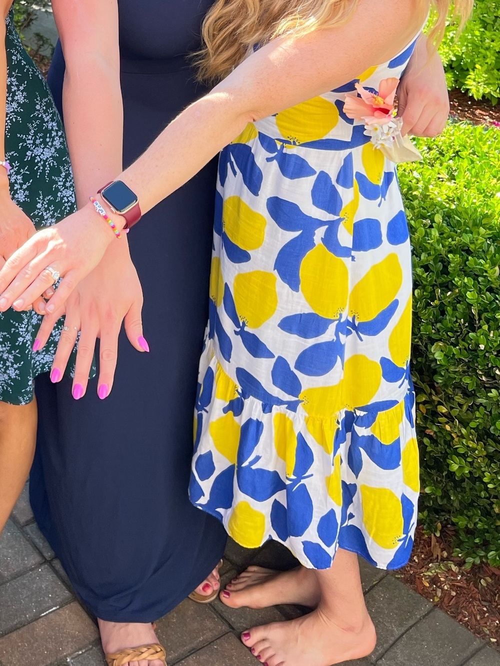 LOFT White Maxi Dress with Blue and Yellow Lemon Print - Picture 9 of 9
